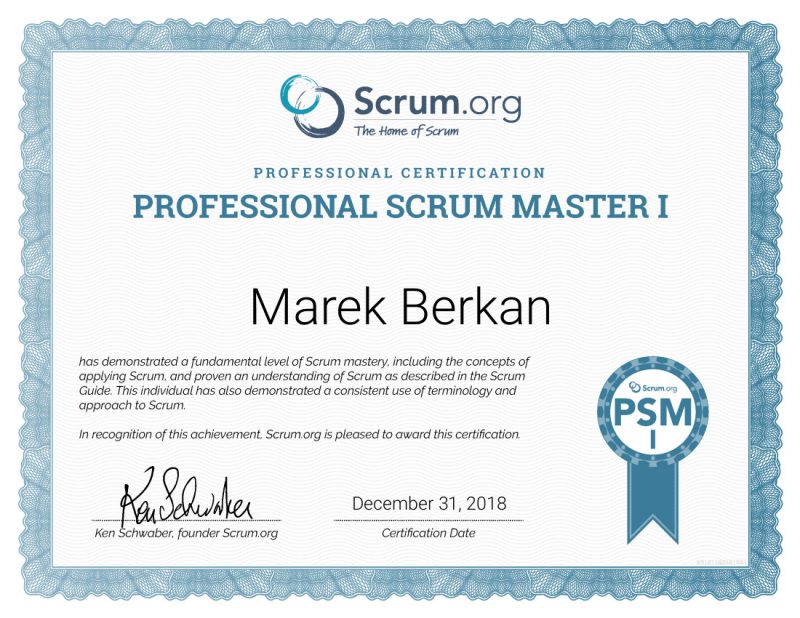 Certyfikat Professional Scrum Master I